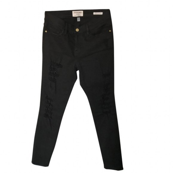 FRAME Black Distressed Destroyed Skinny Jeans - Picture 1 of 8